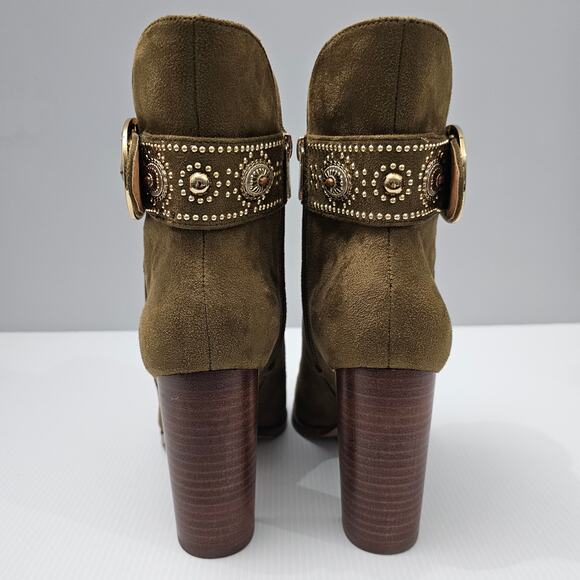 Jessica Simpson Finova Ankle Bootie Womens 8 Olive Green Buckle Western Heel - Picture 7 of 16